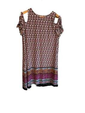 Beige by ECI Boho Floral Cold-Shoulder Shift Dress, Boho Vacation Ware